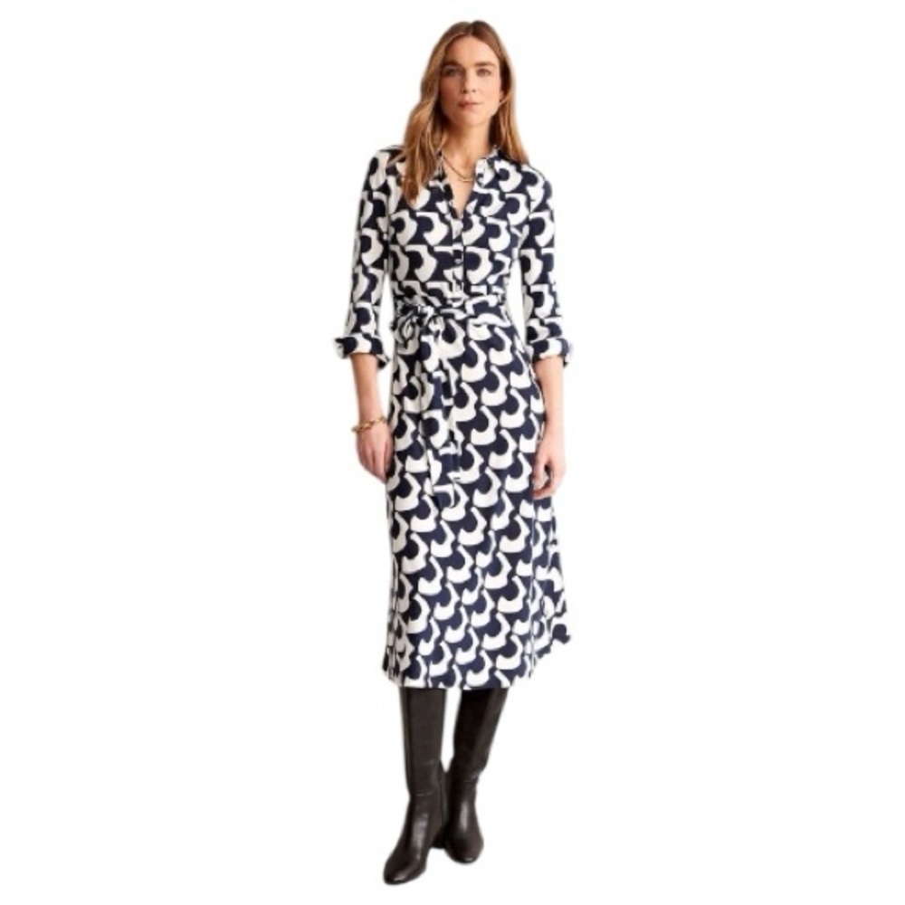 Boden Dress Women’s Size‎ 6 Petite Black White Jersey Midi “Laura”